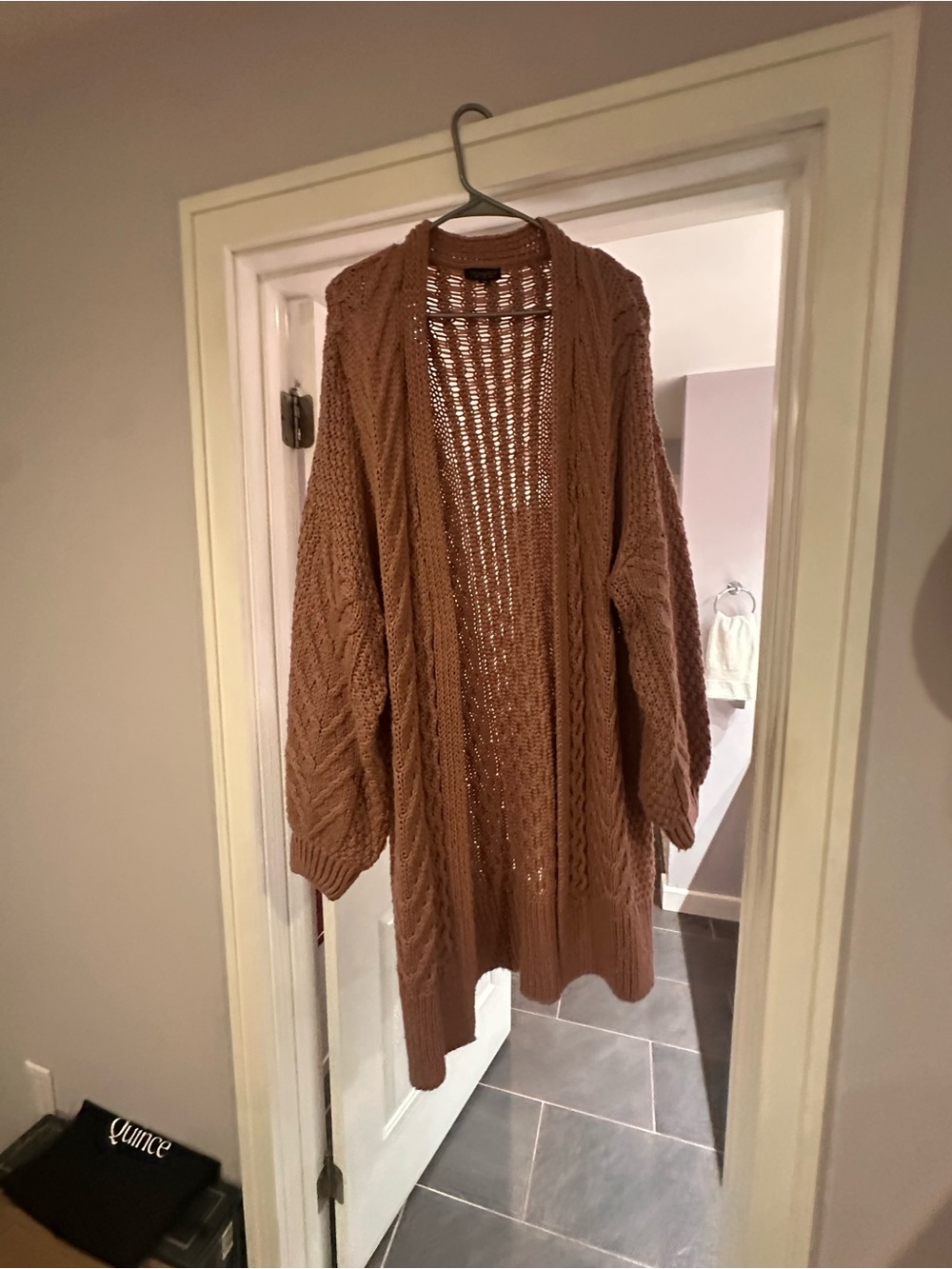 Topshop Chunky Open-Front Cable Knit Cardigan - Dusty Pink